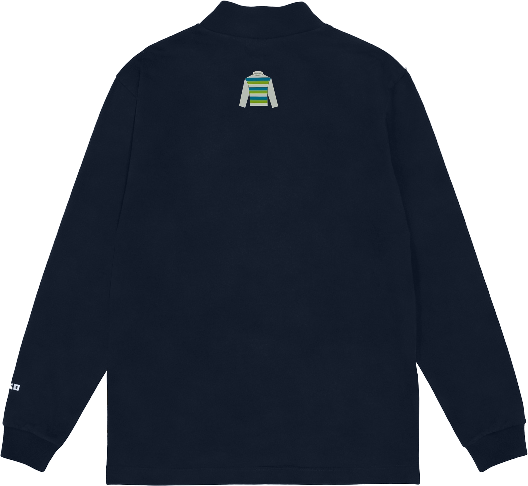 Black long-sleeve shirt with a small logo on the chest against a white background