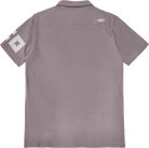 Gray polo shirt with brand logo on the chest and sleeve, on a white background