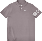 Gray polo shirt with brand logo on a white background