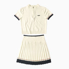 Cream-colored tennis outfit with a skirt on a white background